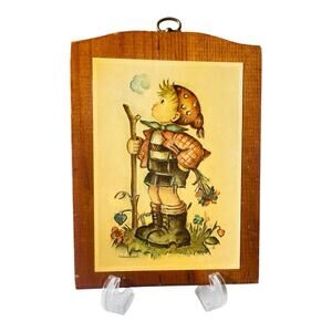 Vintage Hummel Goebel Plaque Wall Hanging On Manchester Wood 5x7